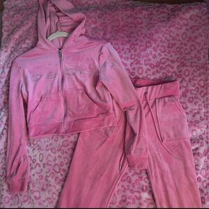 Bebe Pink Velour Hoodie and Joggers Set